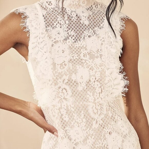 NWT Lulus Take this Dance White Lace Sleeveless Mock Neck Midi Dress​ - Picture 2 of 11